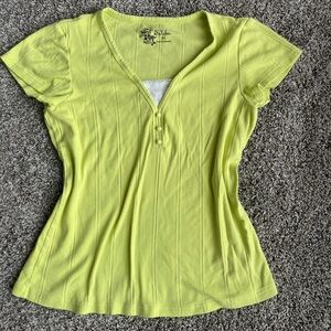 New York Laundry Yellow Ribbed V-Neck Tee